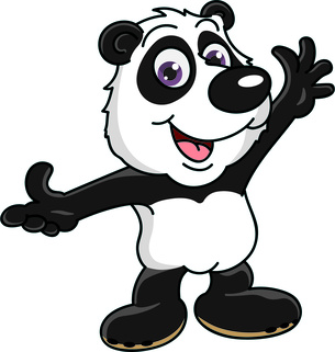 Caricature of ORTOPAD® Panda stretching out its arms