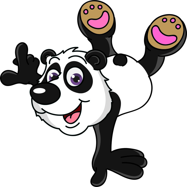 Karikatur Panda "Oskar" macht einen Handstand
