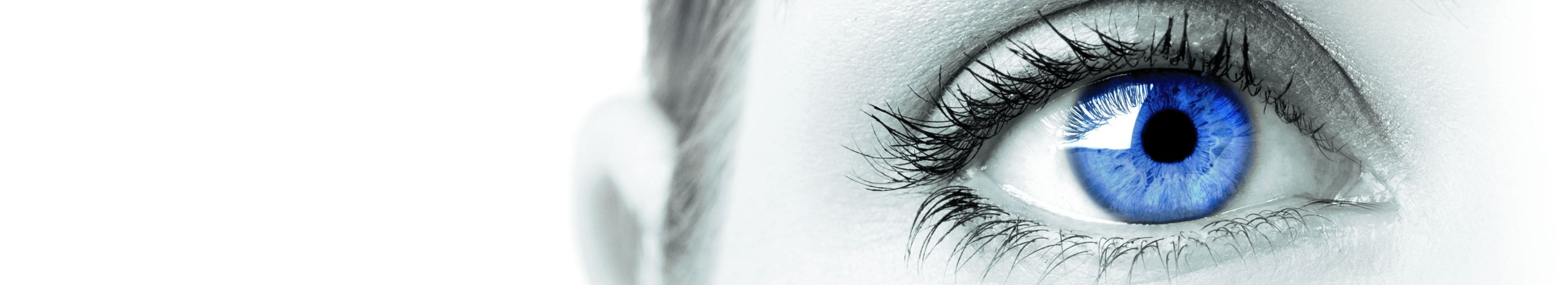 En-tête graphique Catégorie de dispositifs de diagnostic oculaire, œil bleu d'une femme.