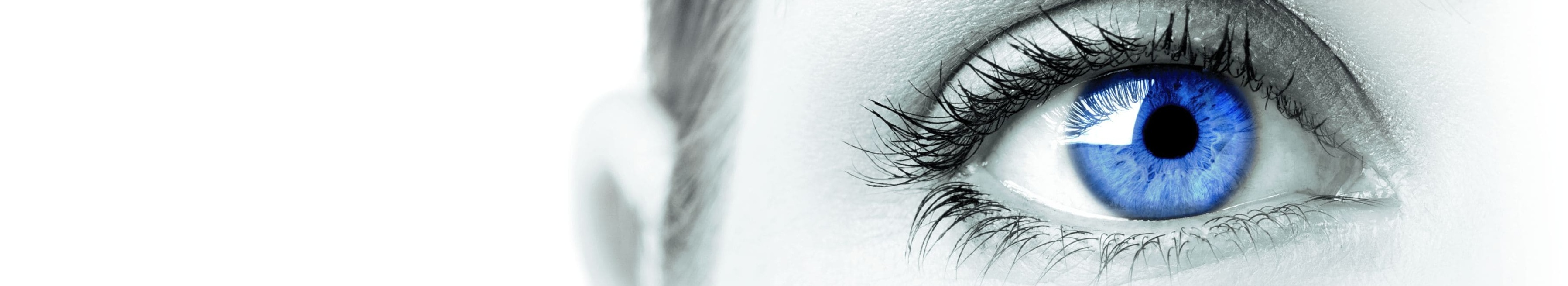 Header graphic for diagnostic eye products category. A woman’s blue eye.