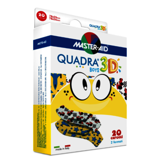 Envase de parches QUADRA® 3D BOYS - con coches de carreras y avión a reacción