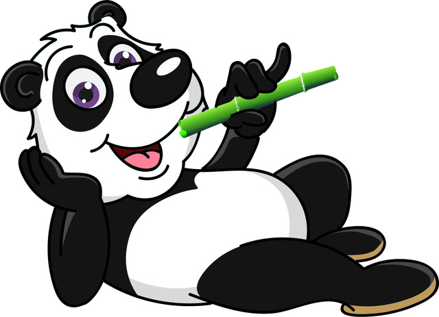 Caricature of ORTOPAD® panda "Oskar" eating bamboo