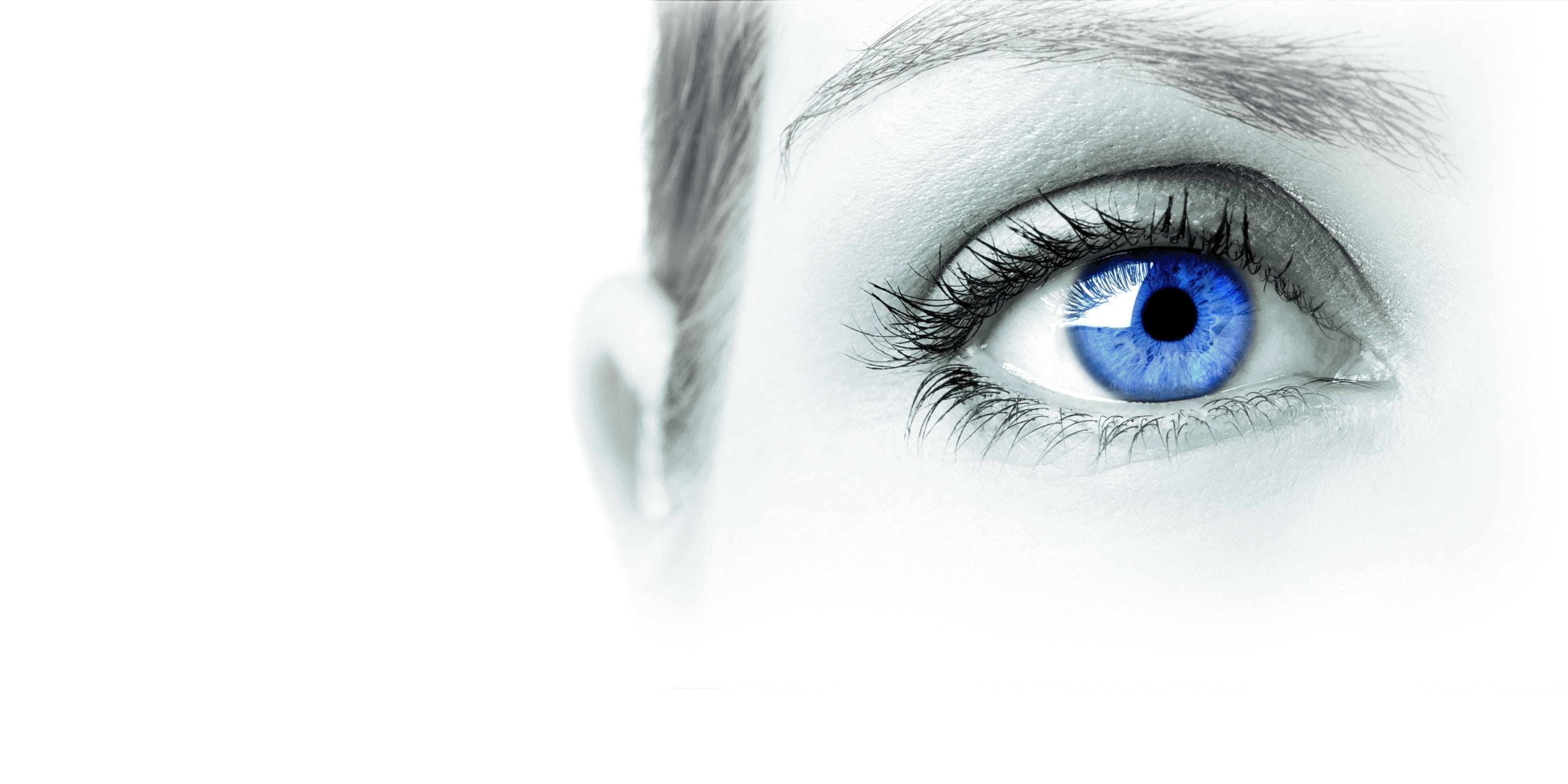 Header graphic for diagnostic eye products category. A woman’s blue eye.