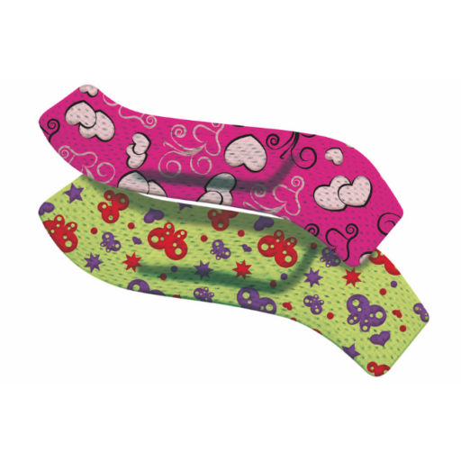 zwei Pflasterstrips QUADRA 3D GIRLS oben mit rosa Herzen und unten mit Schmetterlingen