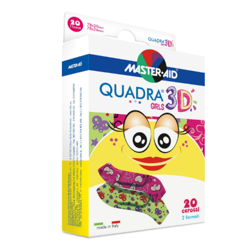 Verpackung der Pflaster QUADRA® 3D GIRLS mit Herzen und Schmetterlingen VE 20
