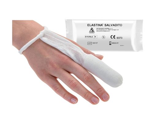 Elastina Salvadito Fingerfertigverband Anwendungsbild und Verpackung