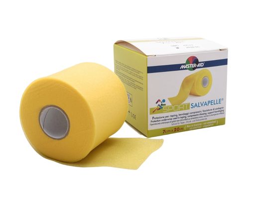 Verpackung und Produktfoto der gelben Unterzugbinde SALVAPELLE